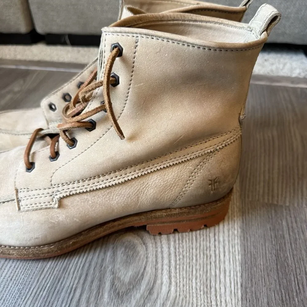 Frye Phillip Lug Workboot 87828 Mens 11.5 D Cement Leather Lace Up Boots